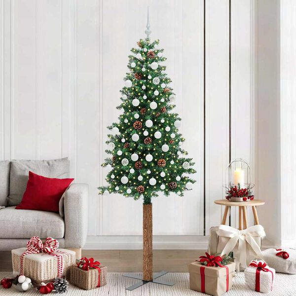 vidaXL Sapin de No&euml;l mince Vert 210 cm PVC et bois de pin massif