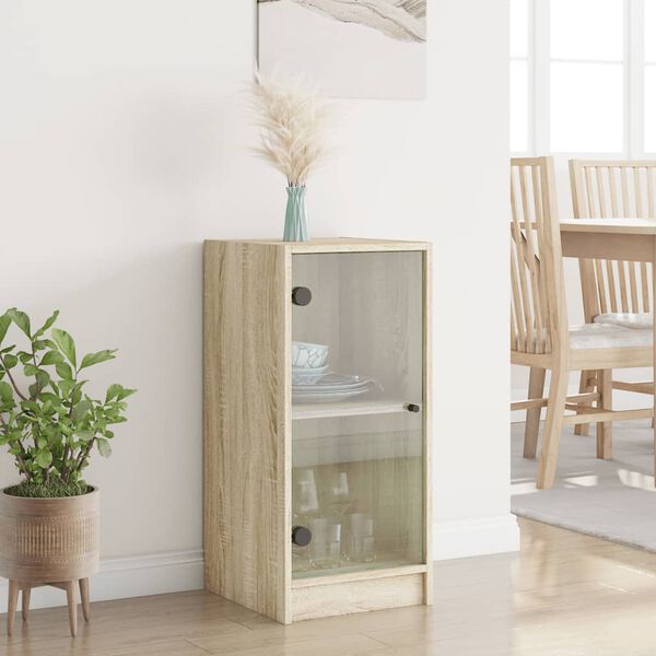 vidaXL Armoire lat&eacute;rale avec portes en verre ch&ecirc;ne sonoma 35x37x75,5cm