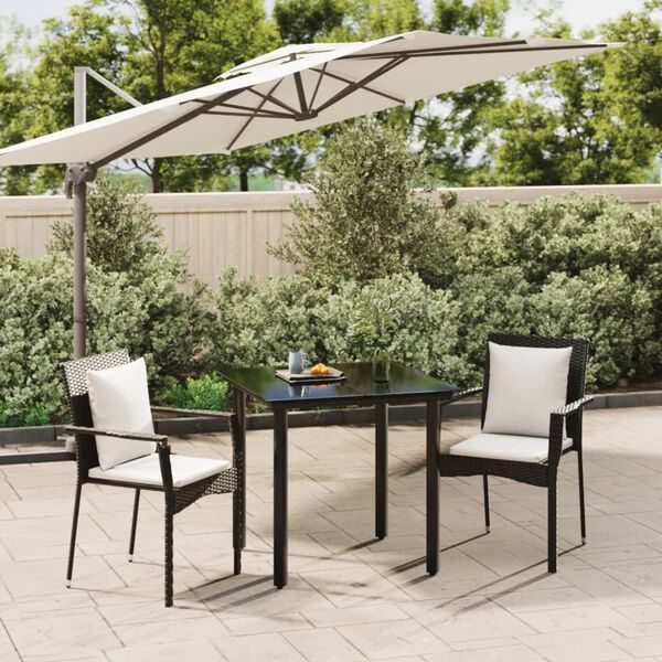 vidaXL Ensemble &agrave; manger de jardin avec coussins 3 pcs Noir