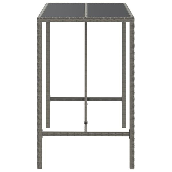 vidaXL Table de bar et dessus en verre gris 110x70x110 cm poly rotin
