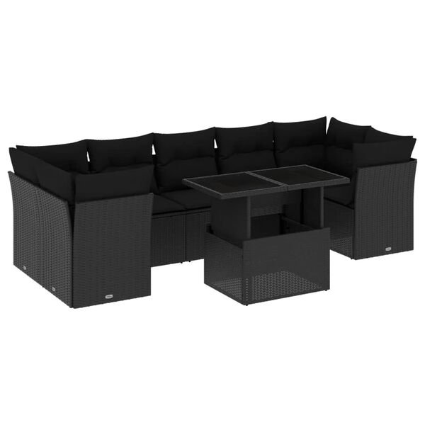 vidaXL Salon de jardin 8 pcs avec coussins noir r&eacute;sine tress&eacute;e
