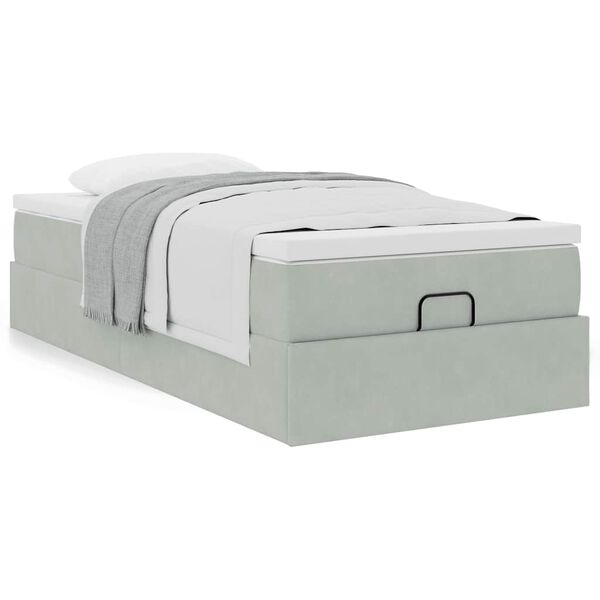 vidaXL Cadre de lit ottoman et matelas gris clair 90x200 cm velours