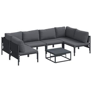 vidaXL Ensemble de canap&eacute; de jardin 7 pc Noir Acier