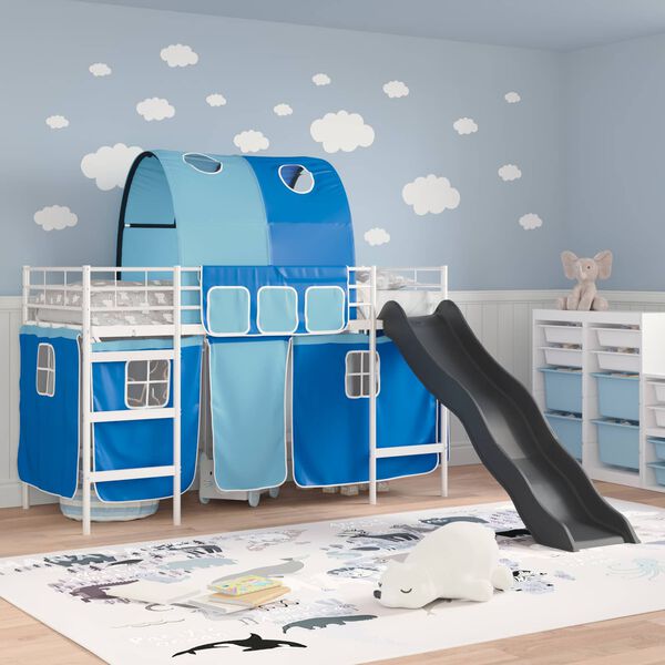 vidaXL Lit mezzanine pour enfants Blanc et Bleu 99,5 x 190 cm M&eacute;tал