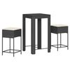 vidaXL Ensemble de bar de jardin 3 pcs avec coussins noir poly rotin