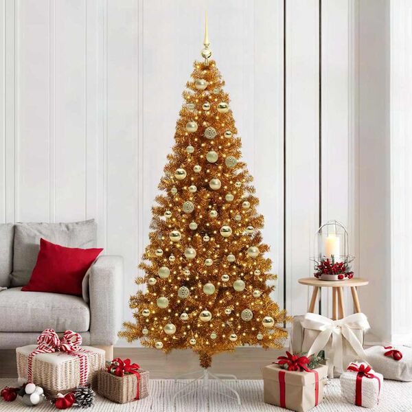 vidaXL Sapin de Noël avec 300 LED avec support Doré 210 cm PET