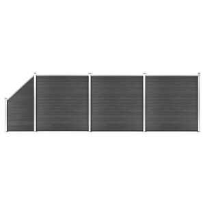 vidaXL Ensemble de panneau de cl&ocirc;ture WPC 619x(105-186) cm Noir