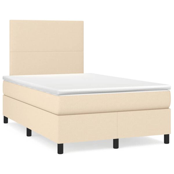 vidaXL Sommier &agrave; lattes de lit avec matelas cr&egrave;me 120x190 cm tissu