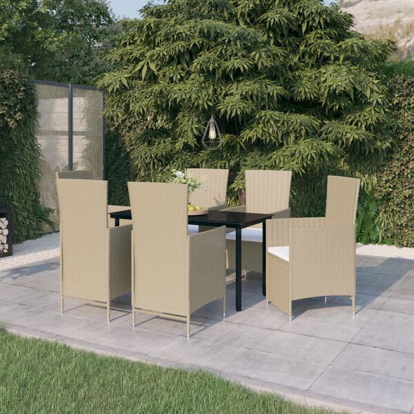 vidaXL Ensemble &agrave; manger de jardin avec coussins 7 pcs Beige