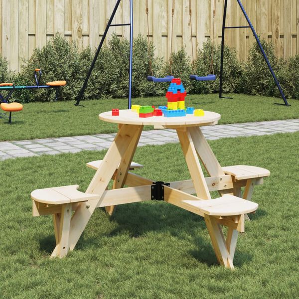vidaXL Table de pique-nique pour 4 enfants avec trou de parasol rond