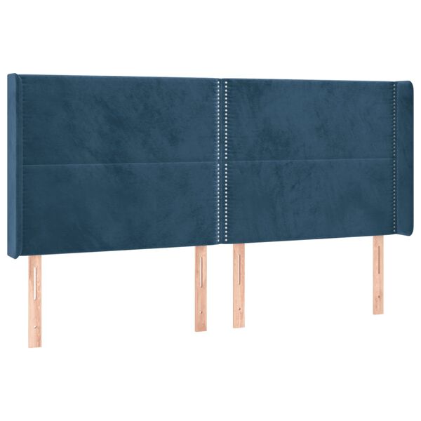 vidaXL T&ecirc;te de lit &agrave; LED Bleu fonc&eacute; 163x16x118/128 cm Velours