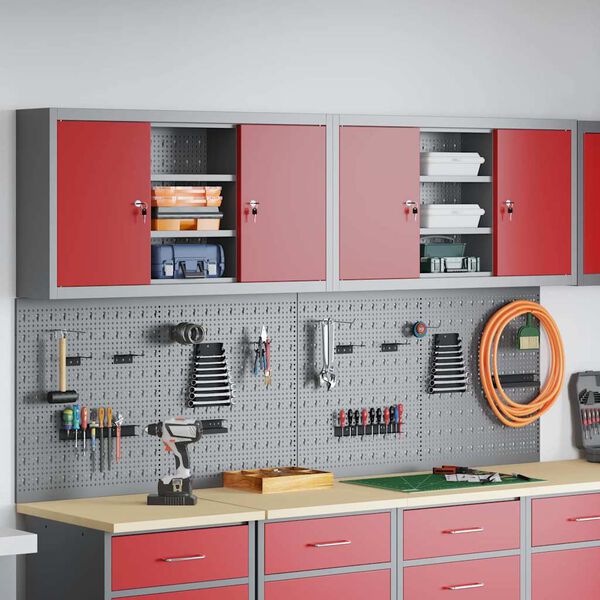 vidaXL Set de Cabinet d'Outils et Pegboard avec &eacute;tag&egrave;re 4 pcs Rouge