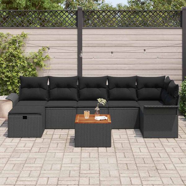 vidaXL Ensemble de canap&eacute; de jardin avec coussin 8 pcs Noir Poly rotin