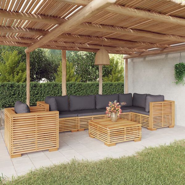vidaXL Salon de jardin 7 pcs avec coussins Bois de teck solide