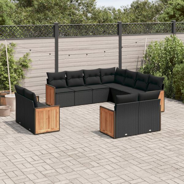 vidaXL Salon de jardin 11 pcs avec coussins noir r&eacute;sine tress&eacute;e