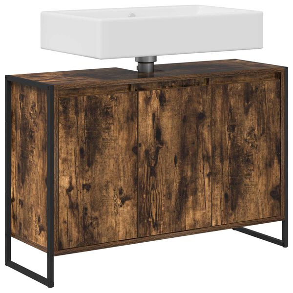 vidaXL Cabinet de salle de bain avec porte Ch&ecirc;ne Fum&eacute; 90 x 30 x 60 cm