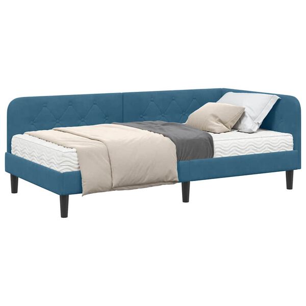 vidaXL Cadre de lit d'angle avec matelas Bleu 90 x 190 cm Velours
