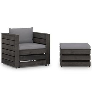 vidaXL Salon de jardin 2 pcs avec coussins Bois impr&eacute;gn&eacute; de gris