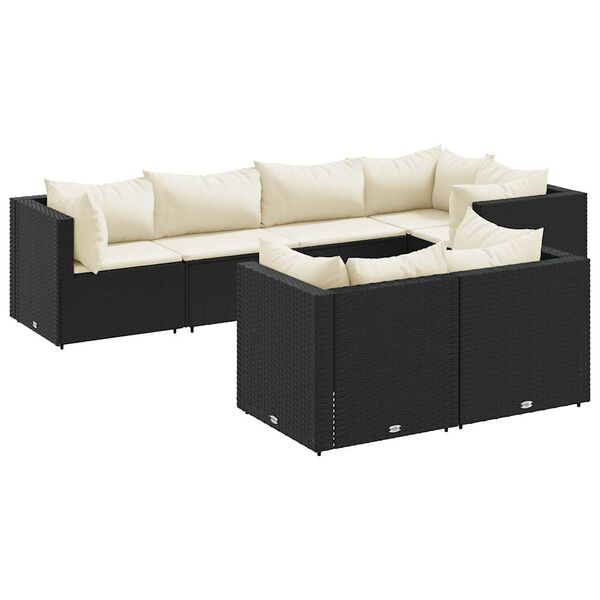 vidaXL Salon de jardin 7 pcs avec coussins Noir R&eacute;sine tress&eacute;e