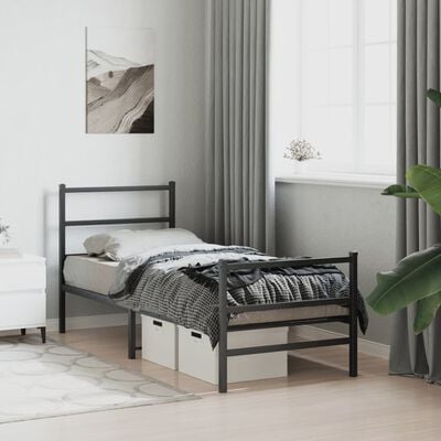 vidaXL Cadre de lit métal sans matelas avec pied de lit noir 75x190 cm