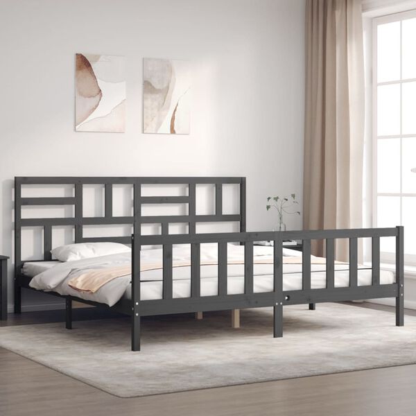 vidaXL Cadre de lit sans matelas gris 200x200 cm bois massif de pin