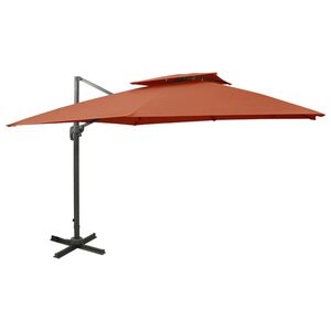 vidaXL Parasol de jardin en porte-&agrave;-faux avec double toit terre cuite