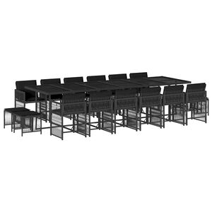 vidaXL Ensemble &agrave; manger de jardin 17 pcs coussins noir r&eacute;sine tress&eacute;e