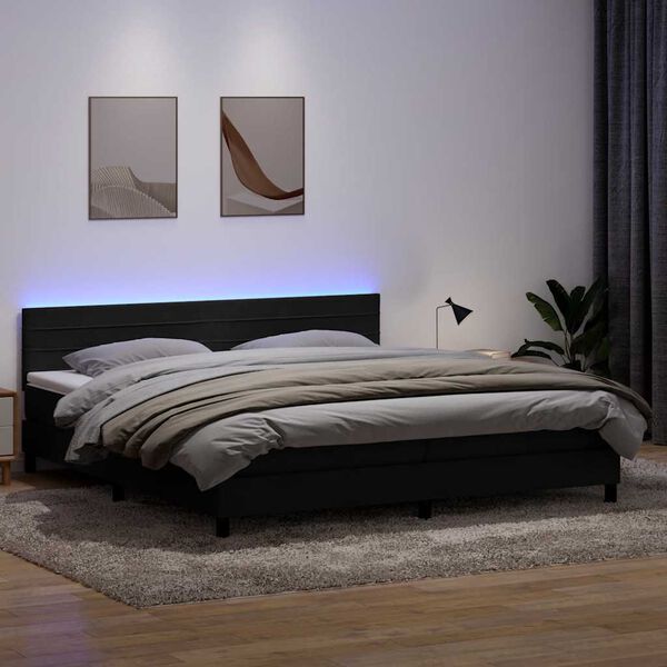 vidaXL Sommier &agrave; lattes de lit avec matelas et LED noir 180x210 cm velours
