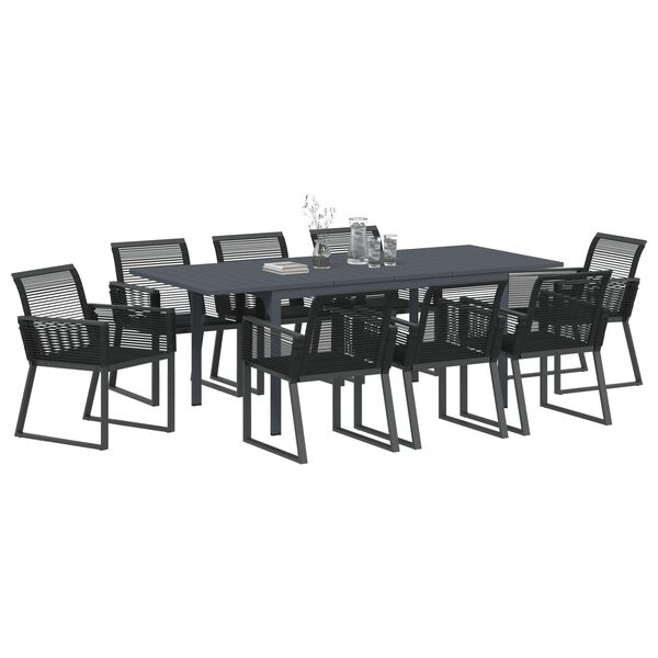 vidaXL Ensemble de salle &agrave; manger pour jardin 9 pcs Noir polyrotin