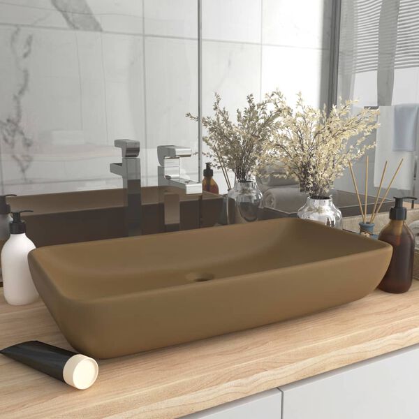 vidaXL Lavabo de luxe rectangulaire Cr&egrave;me mat 71x38 cm C&eacute;ramique
