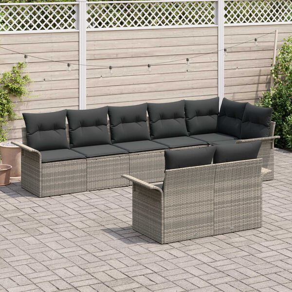 vidaXL Ensemble de canap&eacute; de jardin 8 pcs Gris clair polyrotin