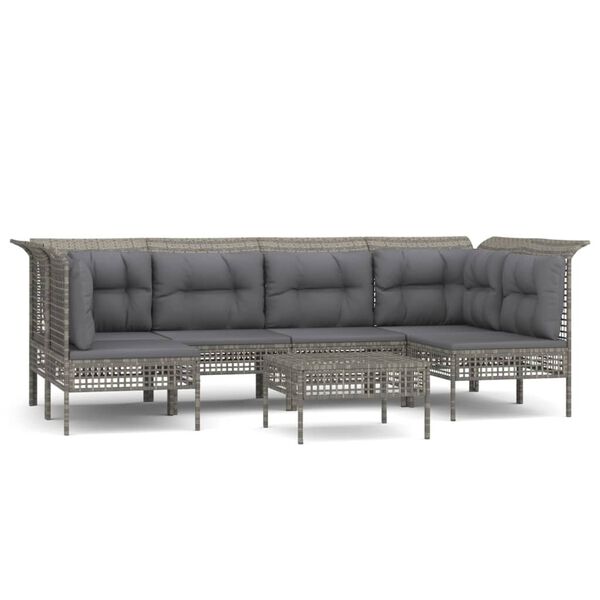 vidaXL Salon de jardin 7 pcs avec coussins Gris R&eacute;sine tress&eacute;e