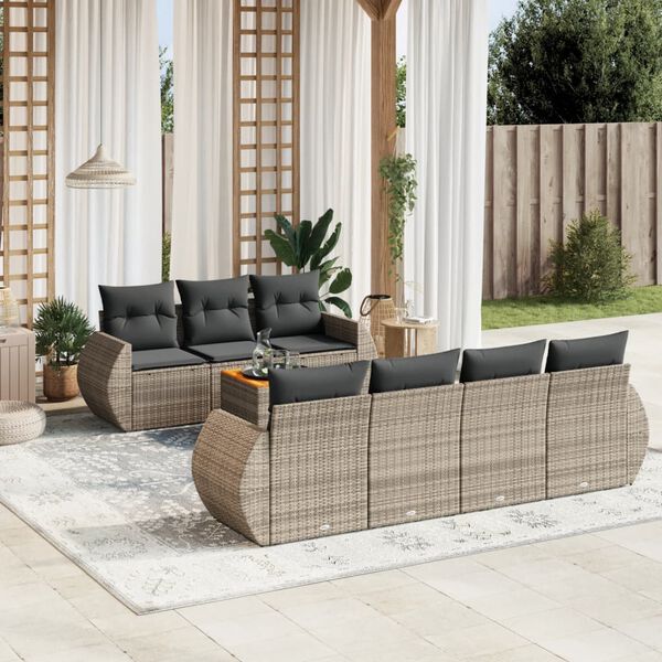 vidaXL Salon de jardin 8 pcs avec coussins gris r&eacute;sine tress&eacute;e