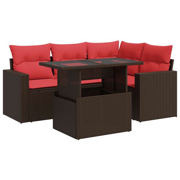 vidaXL Salon de jardin avec coussins 5pcs marron r&eacute;sine tress&eacute;e acacia