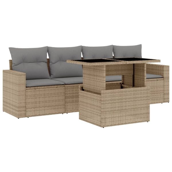 vidaXL Salon de jardin avec coussins 5 pcs beige r&eacute;sine tress&eacute;e