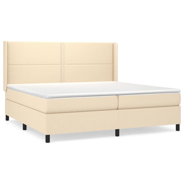 vidaXL Sommier &agrave; lattes de lit avec matelas Cr&egrave;me 200x200 cm Tissu
