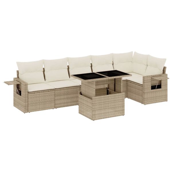 vidaXL Salon de jardin avec coussins 7 pcs beige r&eacute;sine tress&eacute;e