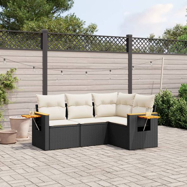 vidaXL Salon de jardin 4 pcs avec coussins noir r&eacute;sine tress&eacute;e