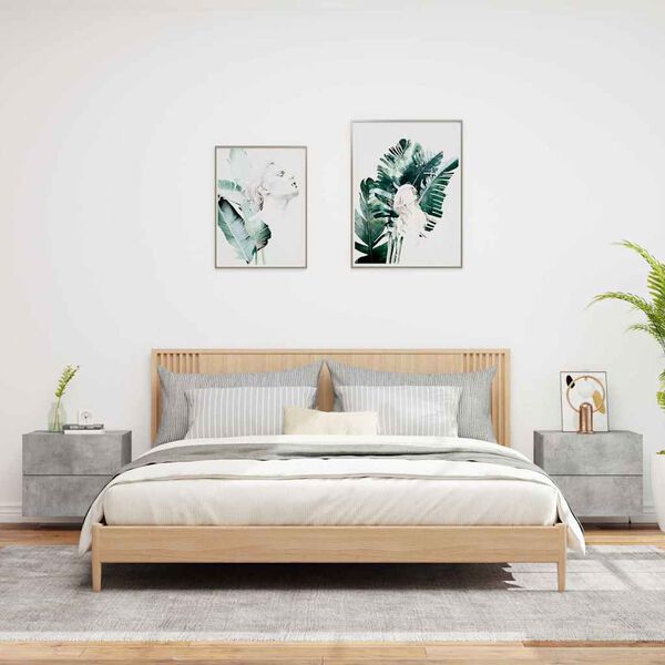 vidaXL Tables de chevet murales avec lumières LED 2 pcs gris béton