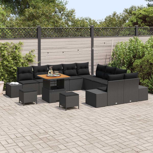 vidaXL Ensemble de canap&eacute; de jardin 13 pcs Noir Poly rotin