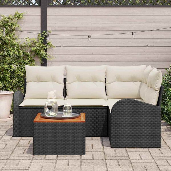 vidaXL Ensemble de canap&eacute; de jardin avec coussin 5 pcs Noir polyrotin