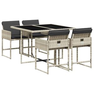 vidaXL Ensemble &agrave; manger de jardin et coussins 5 pcs gris clair rotin