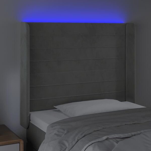vidaXL T&ecirc;te de lit &agrave; LED Gris clair 83x16x118/128 cm Velours