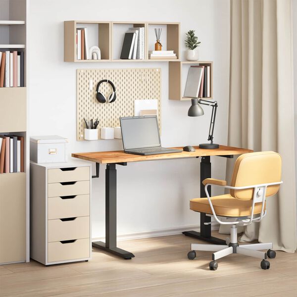 vidaXL Bureau Noir et Brun Clair 140 x 60 cm Bois de ch&ecirc;ne massif
