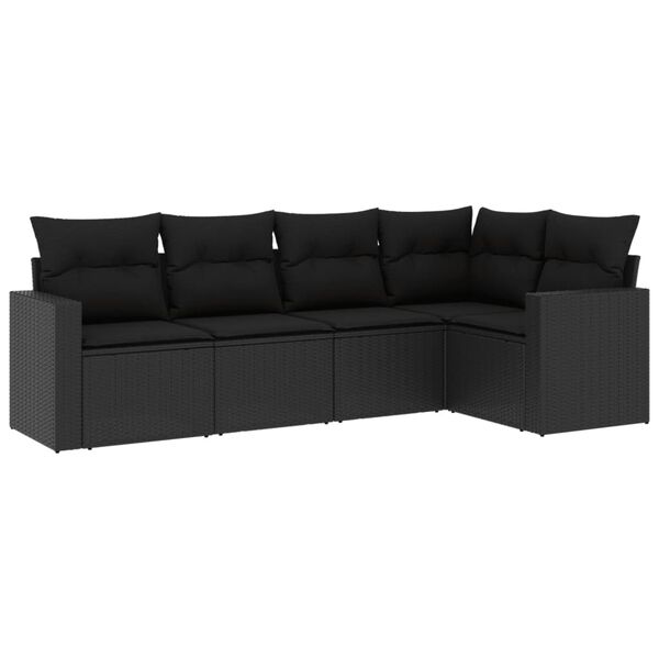vidaXL Salon de jardin 5 pcs avec coussins noir r&eacute;sine tress&eacute;e