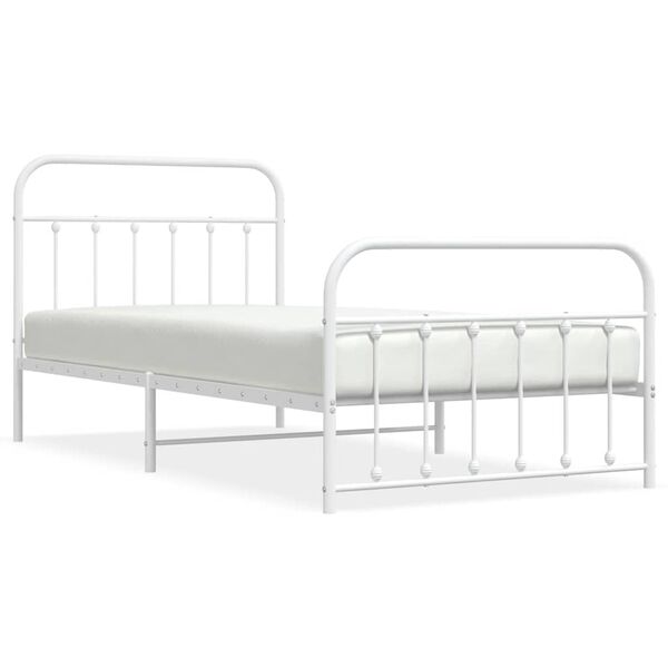 vidaXL Cadre de lit m&eacute;tal sans matelas et pied de lit blanc 107x203 cm