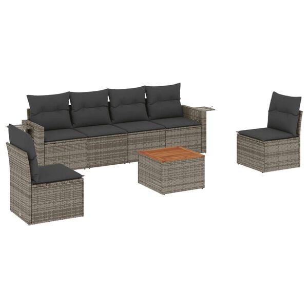 vidaXL Salon de jardin avec coussins 7 pcs gris r&eacute;sine tress&eacute;e
