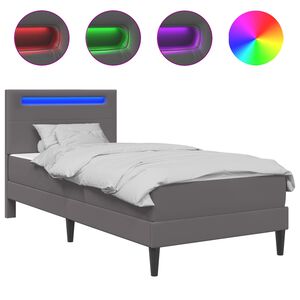 vidaXL Cadre de lit avec bandes LED Gris 90 x 190 cm Simili cuir