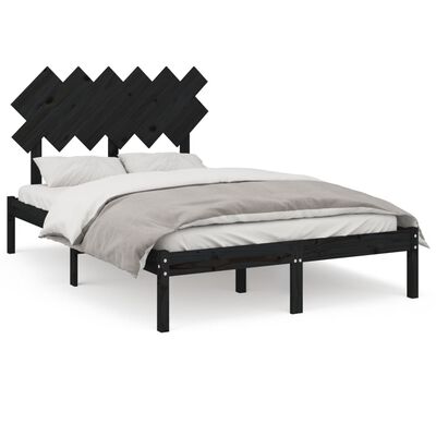 vidaXL Cadre de lit Noir 135x190 cm Double Bois massif