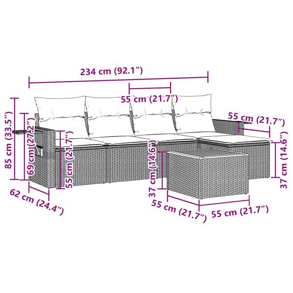 vidaXL Salon de jardin 6 pcs avec coussins noir r&eacute;sine tress&eacute;e